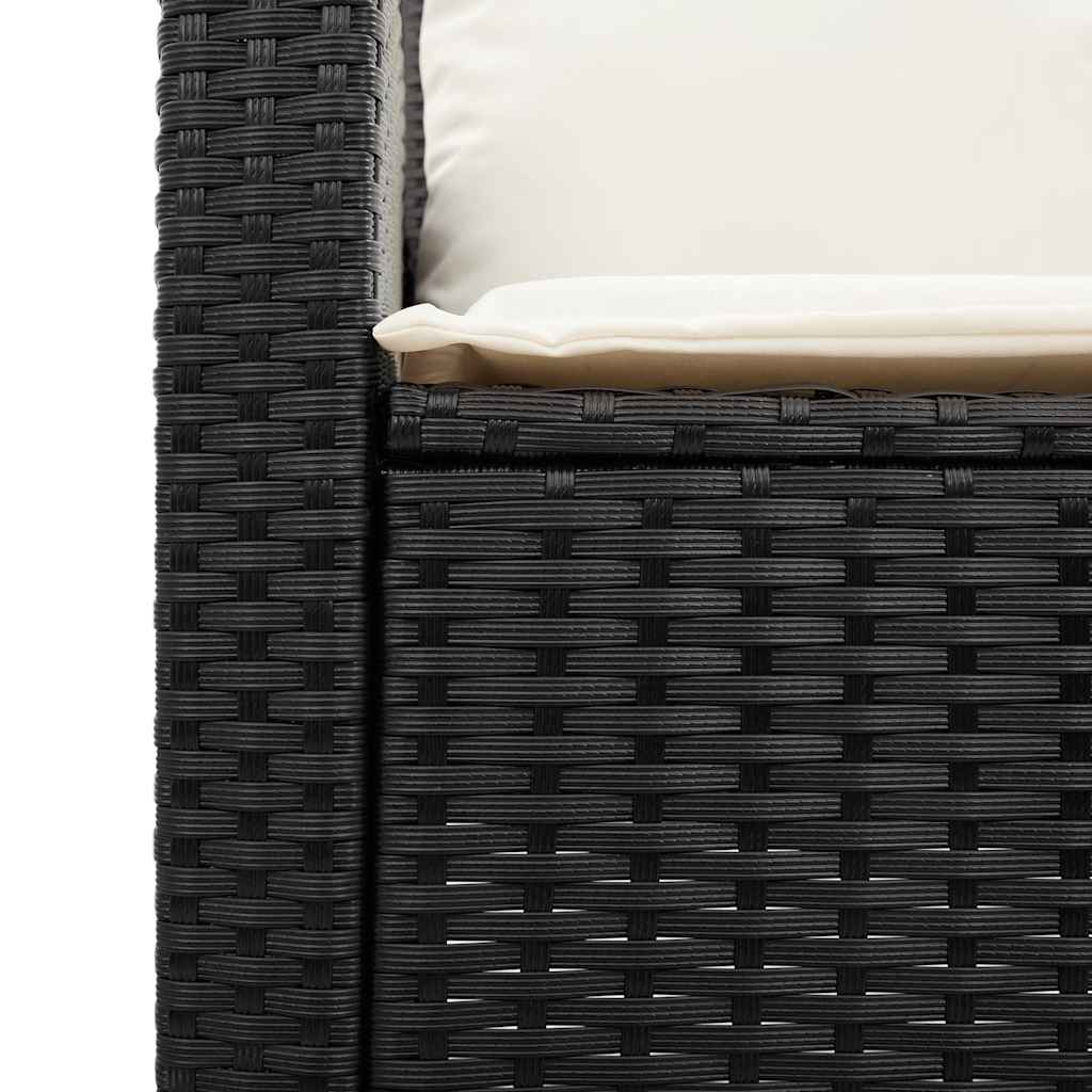 Tuinbank 3-zits met kussens & tafel poly rattan zwart