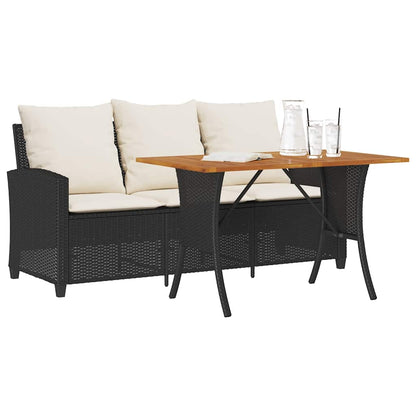 Tuinbank 3-zits met kussens & tafel poly rattan zwart