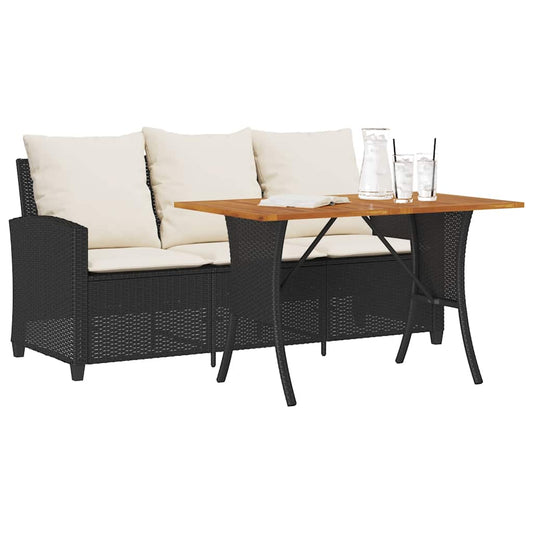 Tuinbank 3-zits met kussens & tafel poly rattan zwart