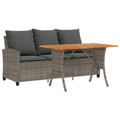 Tuinbank 3-zits met kussens & tafel poly rattan grijs