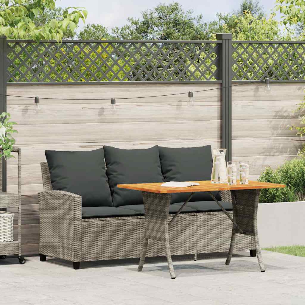 Tuinbank 3-zits met kussens & tafel poly rattan grijs