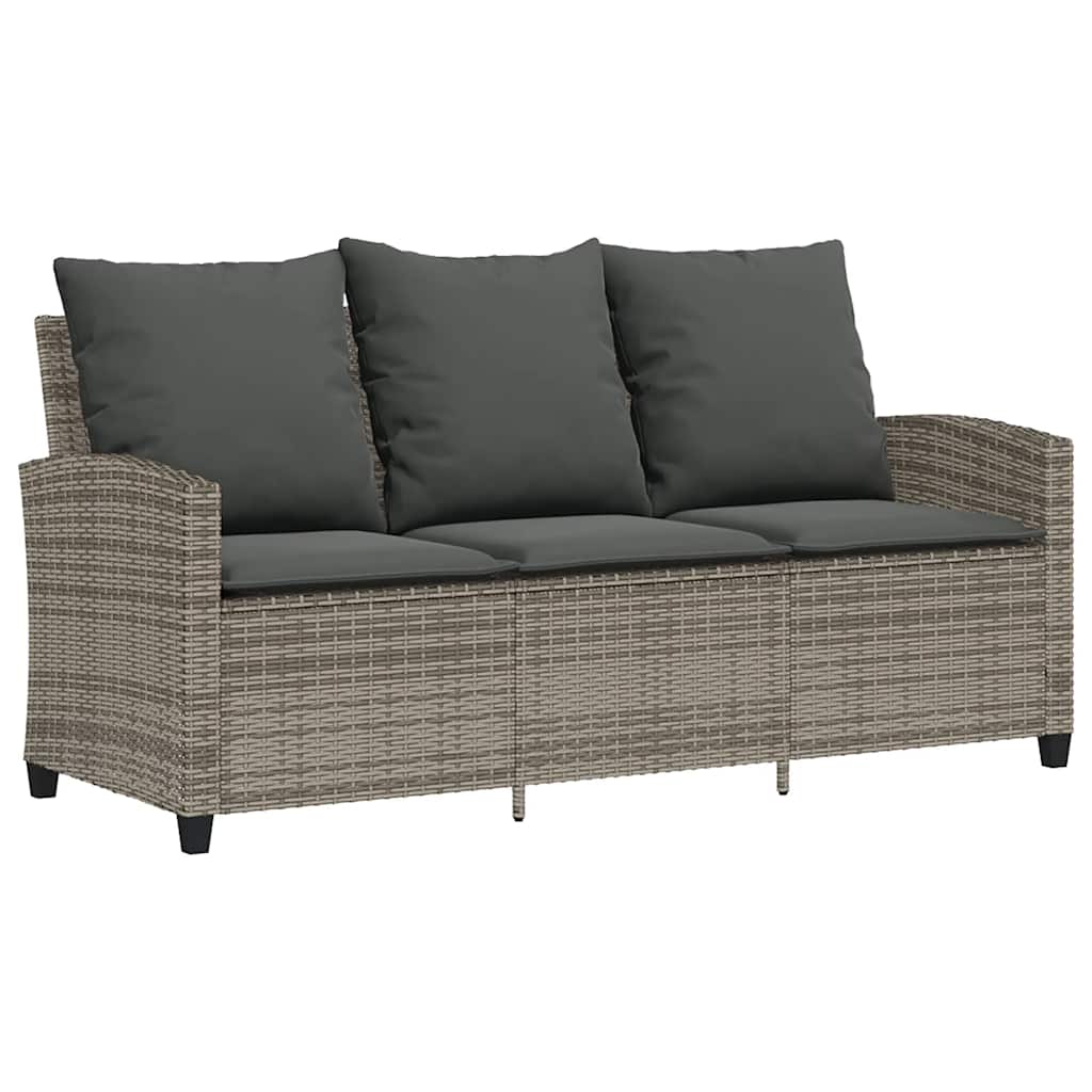 Tuinbank 3-zits met kussens & tafel poly rattan grijs