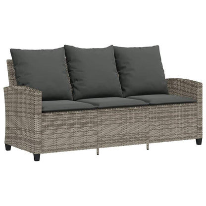 Tuinbank 3-zits met kussens & tafel poly rattan grijs