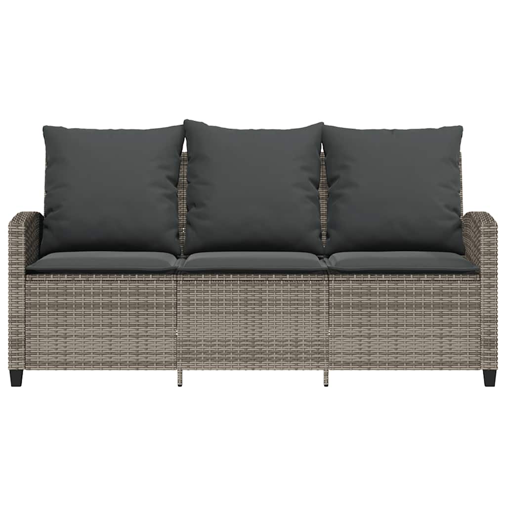 Tuinbank 3-zits met kussens & tafel poly rattan grijs