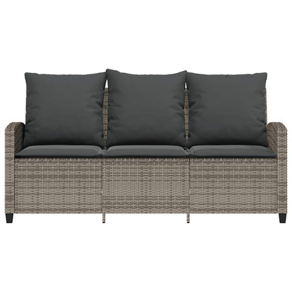 Tuinbank 3-zits met kussens & tafel poly rattan grijs
