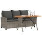 Tuinbank 3-zits met kussens & tafel poly rattan grijs