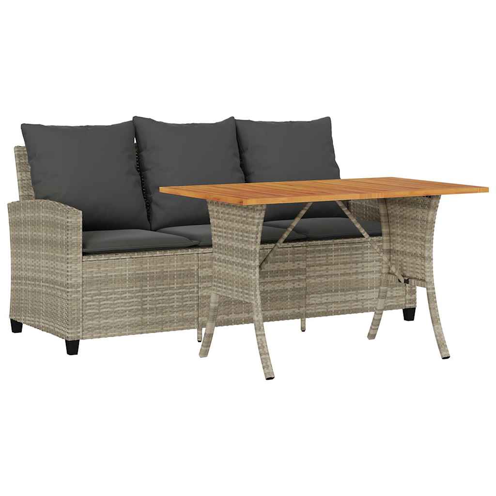 Tuinbank 3-zits met kussens & tafel poly rattan lichtgrijs
