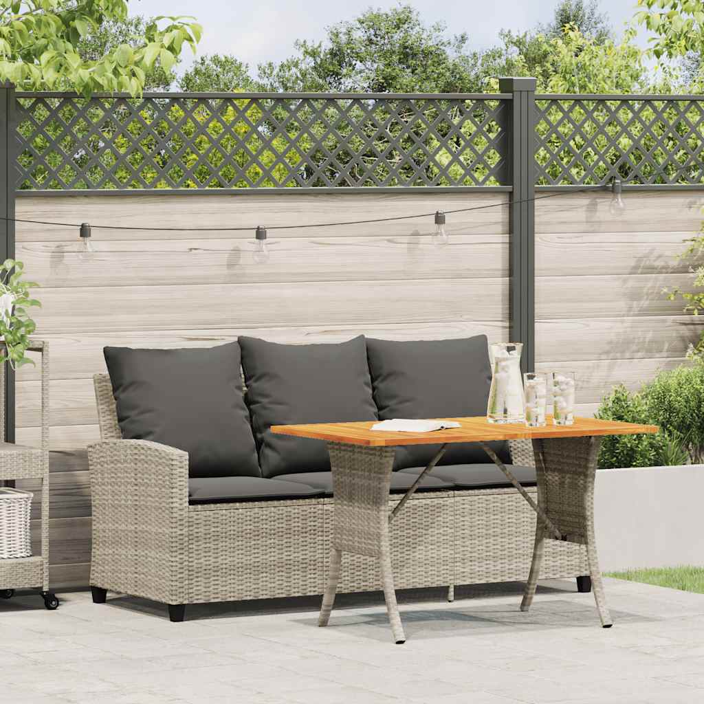 Tuinbank 3-zits met kussens & tafel poly rattan lichtgrijs