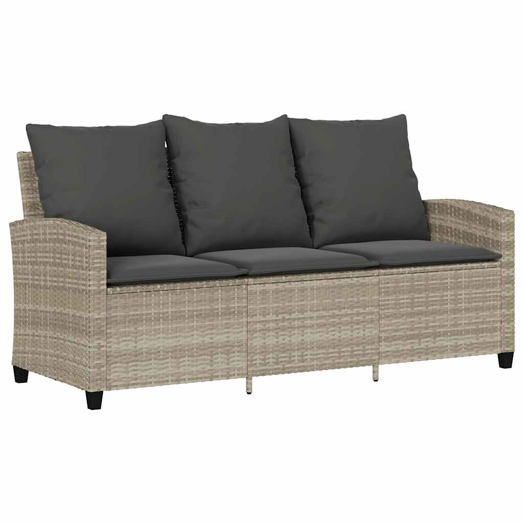 Tuinbank 3-zits met kussens & tafel poly rattan lichtgrijs