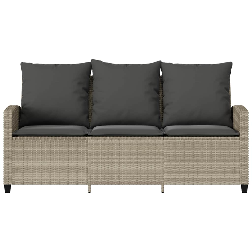 Tuinbank 3-zits met kussens & tafel poly rattan lichtgrijs