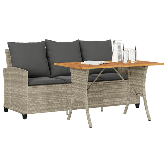 Tuinbank 3-zits met kussens & tafel poly rattan lichtgrijs