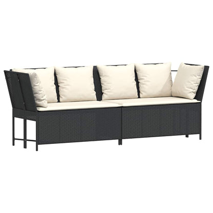 Tuinbank met kussens poly rattan zwart