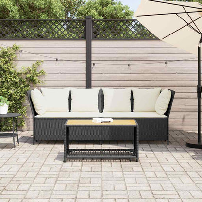 Tuinbank met kussens poly rattan zwart