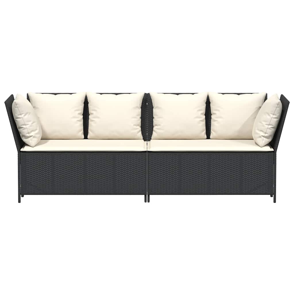 Tuinbank met kussens poly rattan zwart