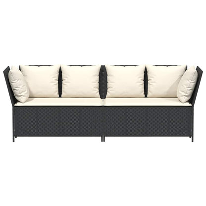 Tuinbank met kussens poly rattan zwart