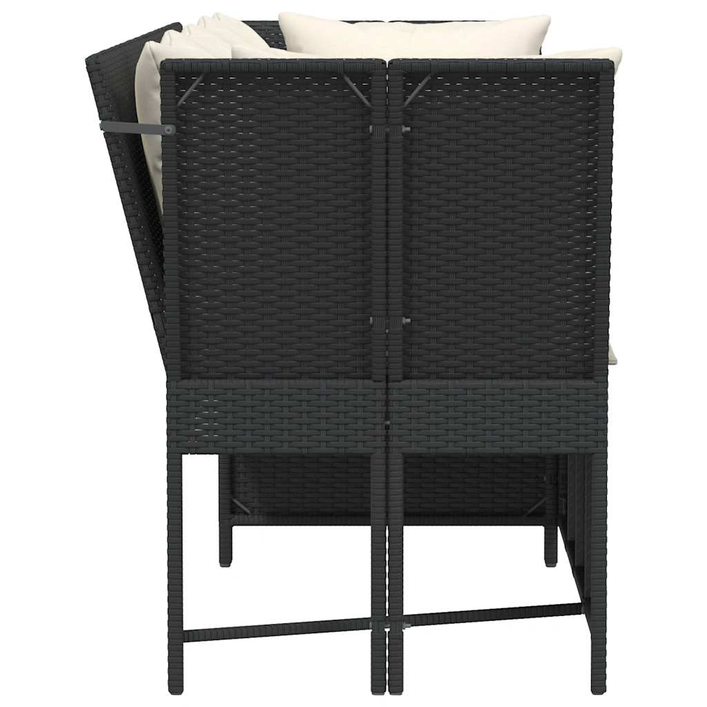 Tuinbank met kussens poly rattan zwart
