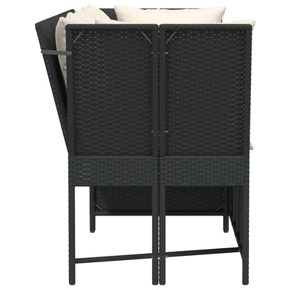 Tuinbank met kussens poly rattan zwart