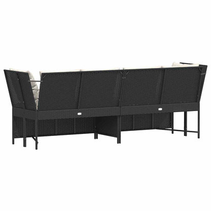 Tuinbank met kussens poly rattan zwart