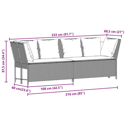 Tuinbank met kussens poly rattan zwart