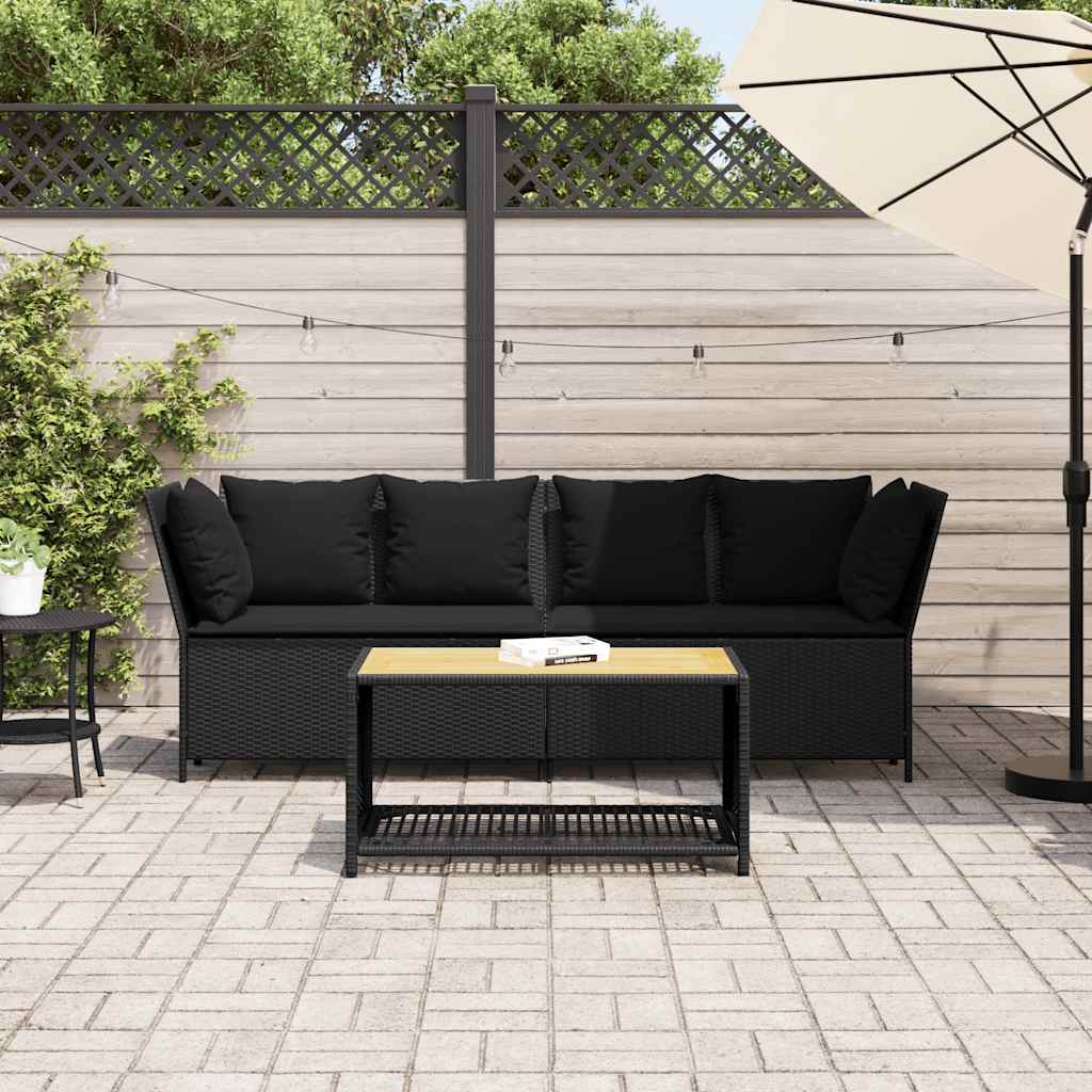 Tuinbank met kussens poly rattan zwart