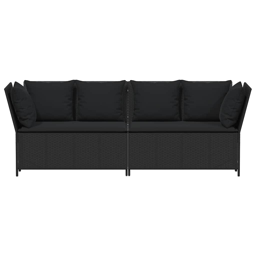 Tuinbank met kussens poly rattan zwart