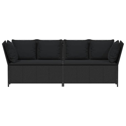 Tuinbank met kussens poly rattan zwart