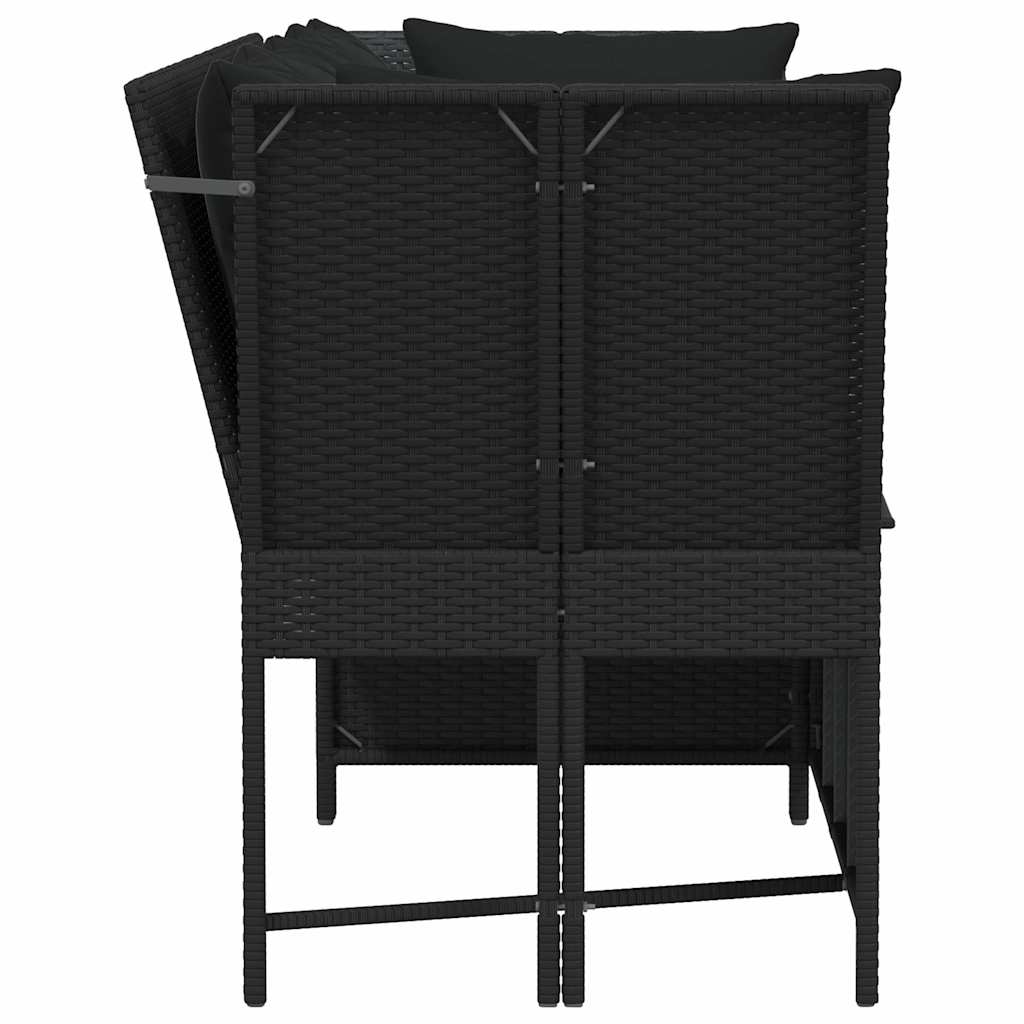 Tuinbank met kussens poly rattan zwart