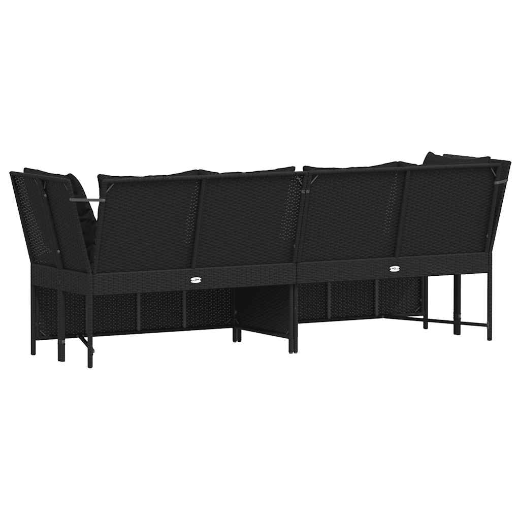 Tuinbank met kussens poly rattan zwart