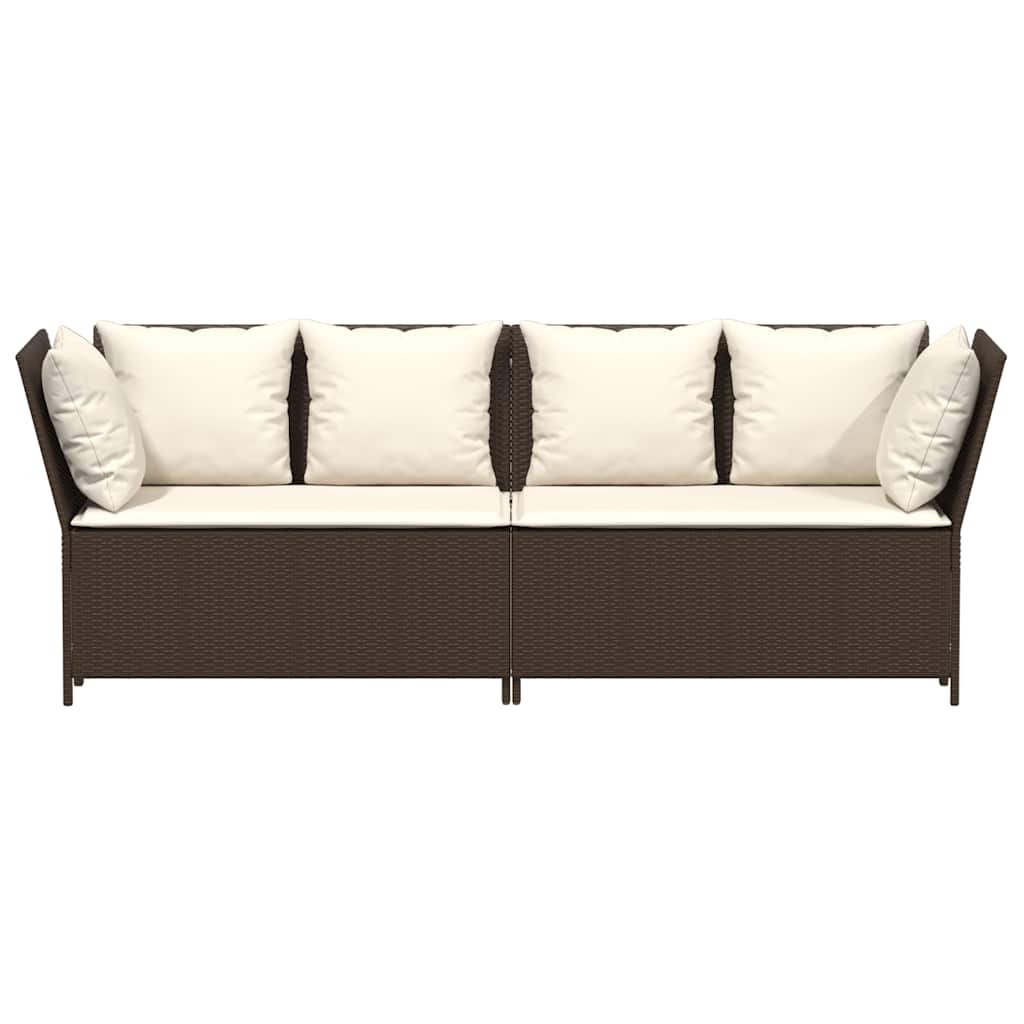 Tuinbank met kussens poly rattan bruin