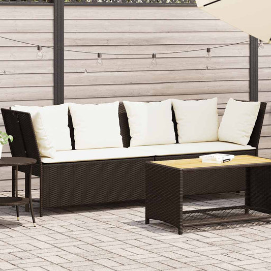 Tuinbank met kussens poly rattan bruin