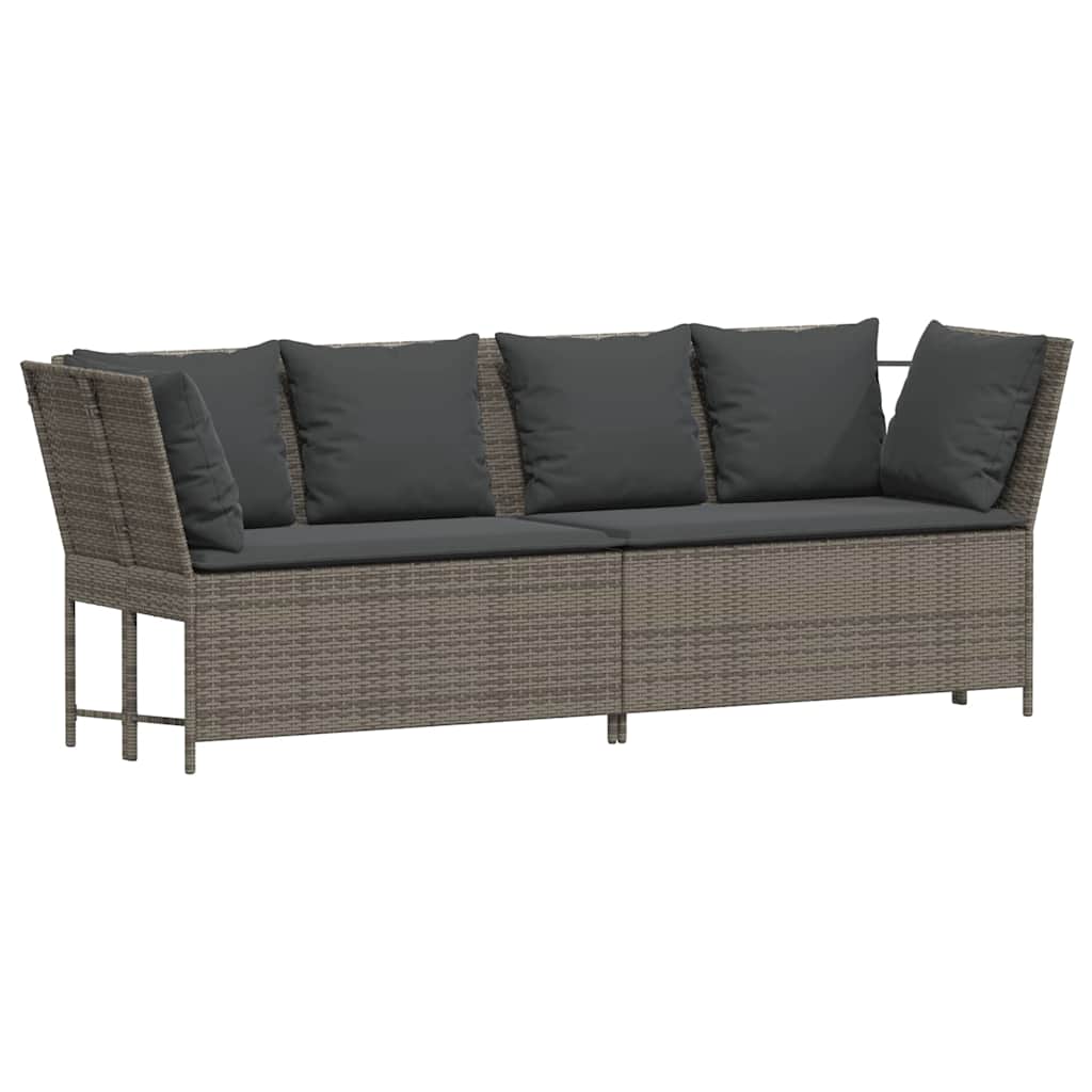 Tuinbank met kussens poly rattan grijs