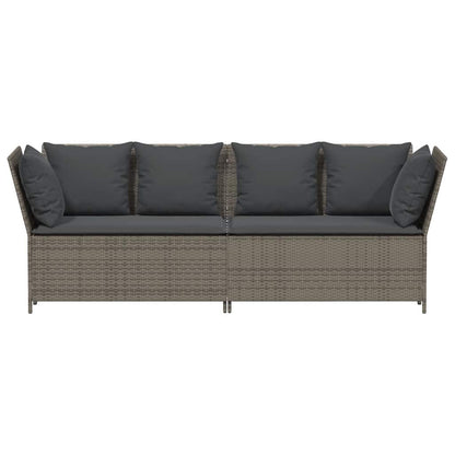 Tuinbank met kussens poly rattan grijs