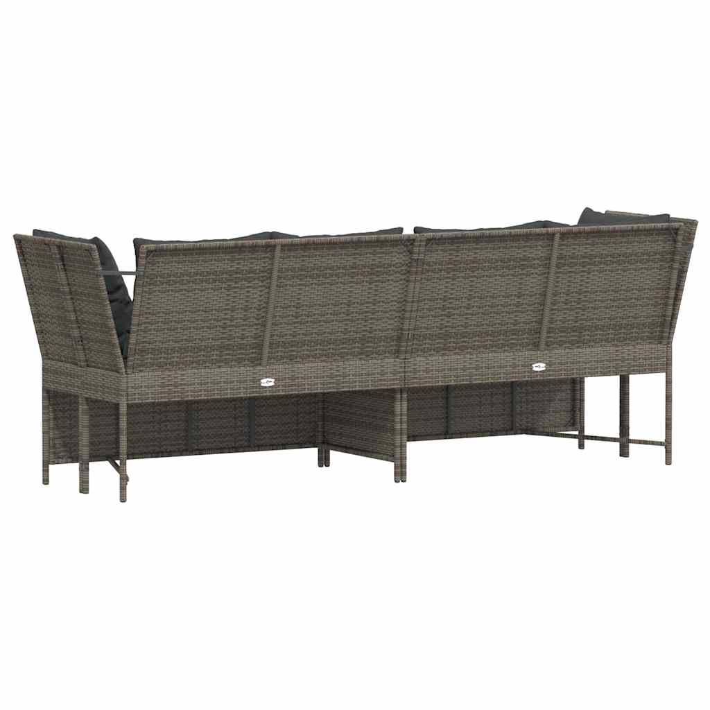 Tuinbank met kussens poly rattan grijs