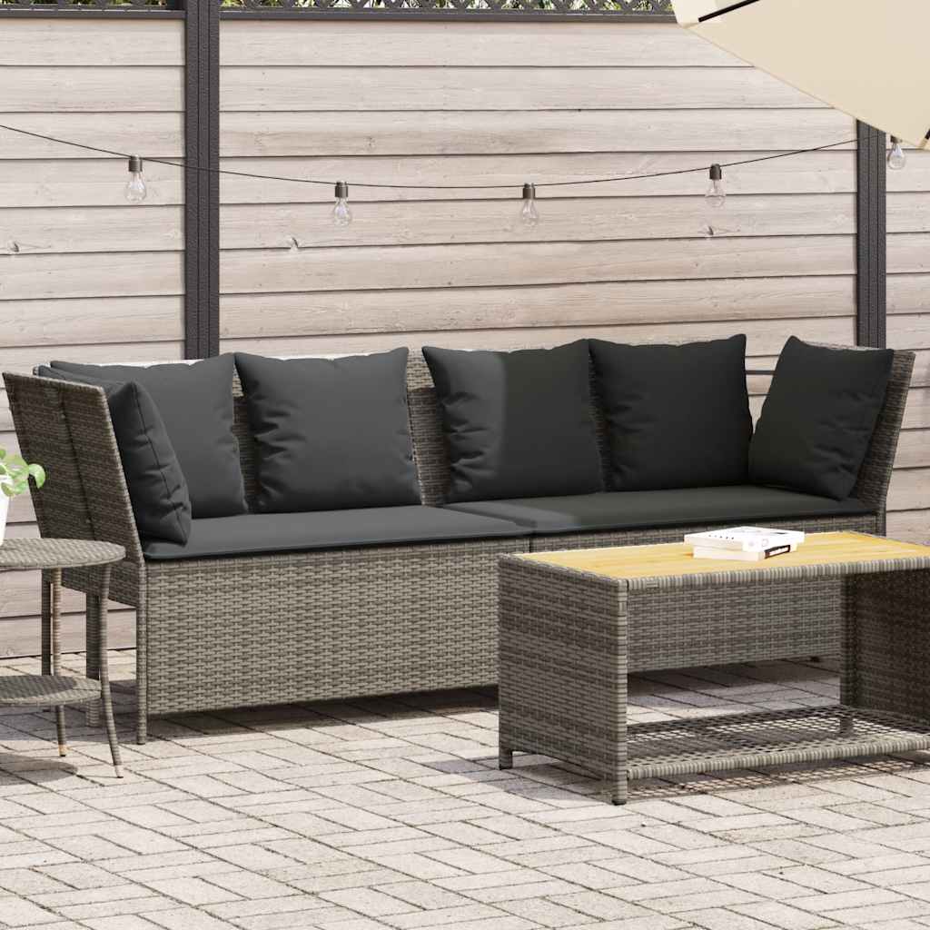 Tuinbank met kussens poly rattan grijs