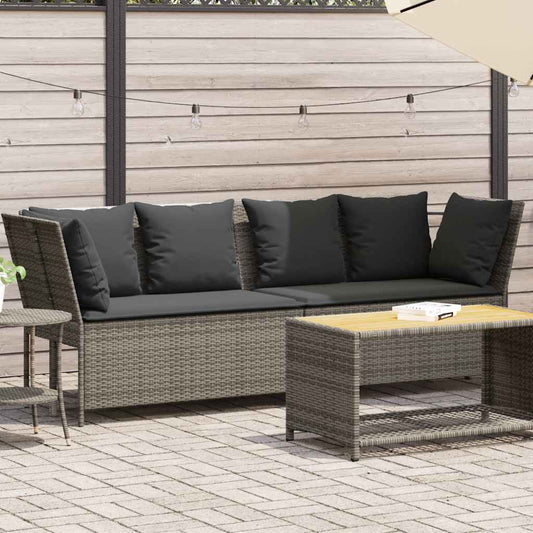 Tuinbank met kussens poly rattan grijs