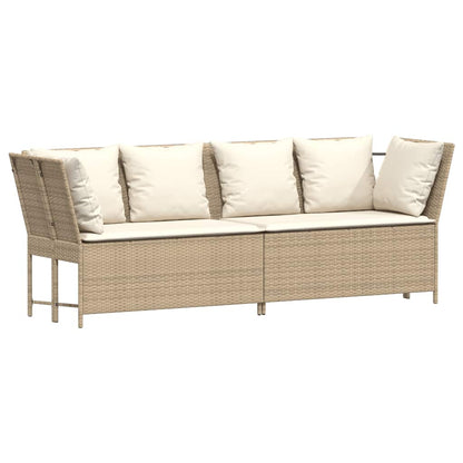 Tuinbank met kussens poly rattan beige