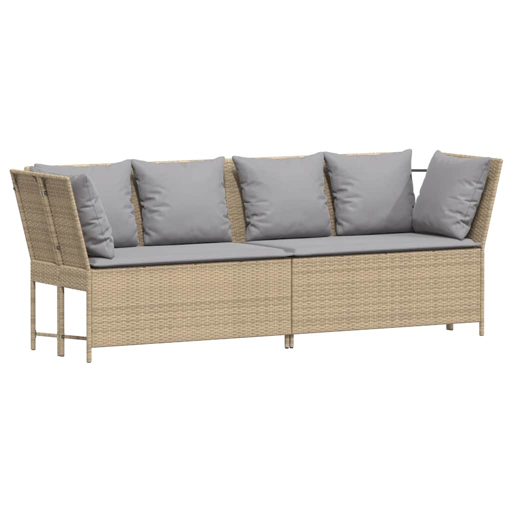 Tuinbank met kussens poly rattan beige