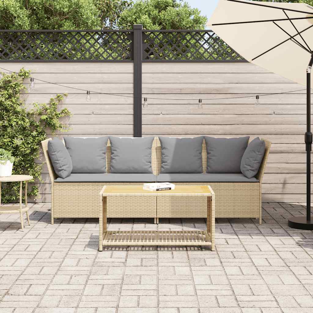 Tuinbank met kussens poly rattan beige