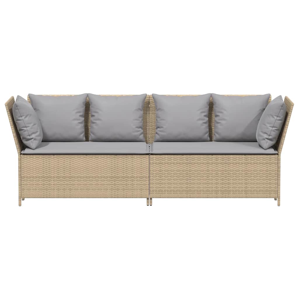 Tuinbank met kussens poly rattan beige