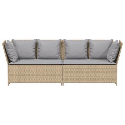 Tuinbank met kussens poly rattan beige