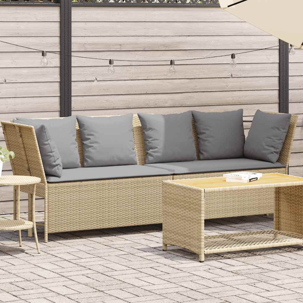 Tuinbank met kussens poly rattan beige