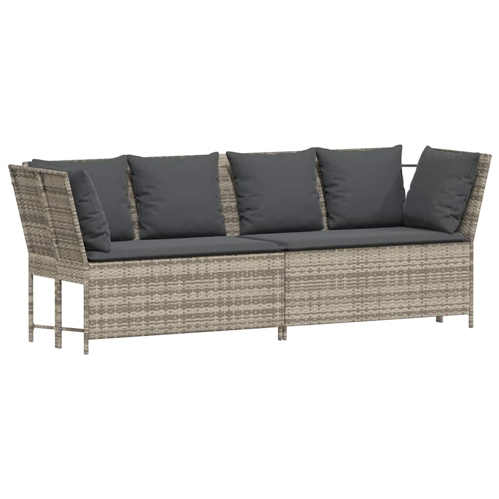 Tuinbank met kussens poly rattan lichtgrijs