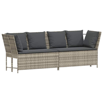Tuinbank met kussens poly rattan lichtgrijs