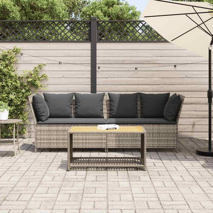 Tuinbank met kussens poly rattan lichtgrijs