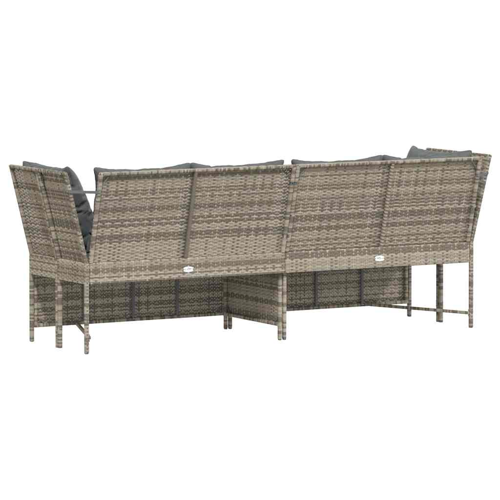 Tuinbank met kussens poly rattan lichtgrijs