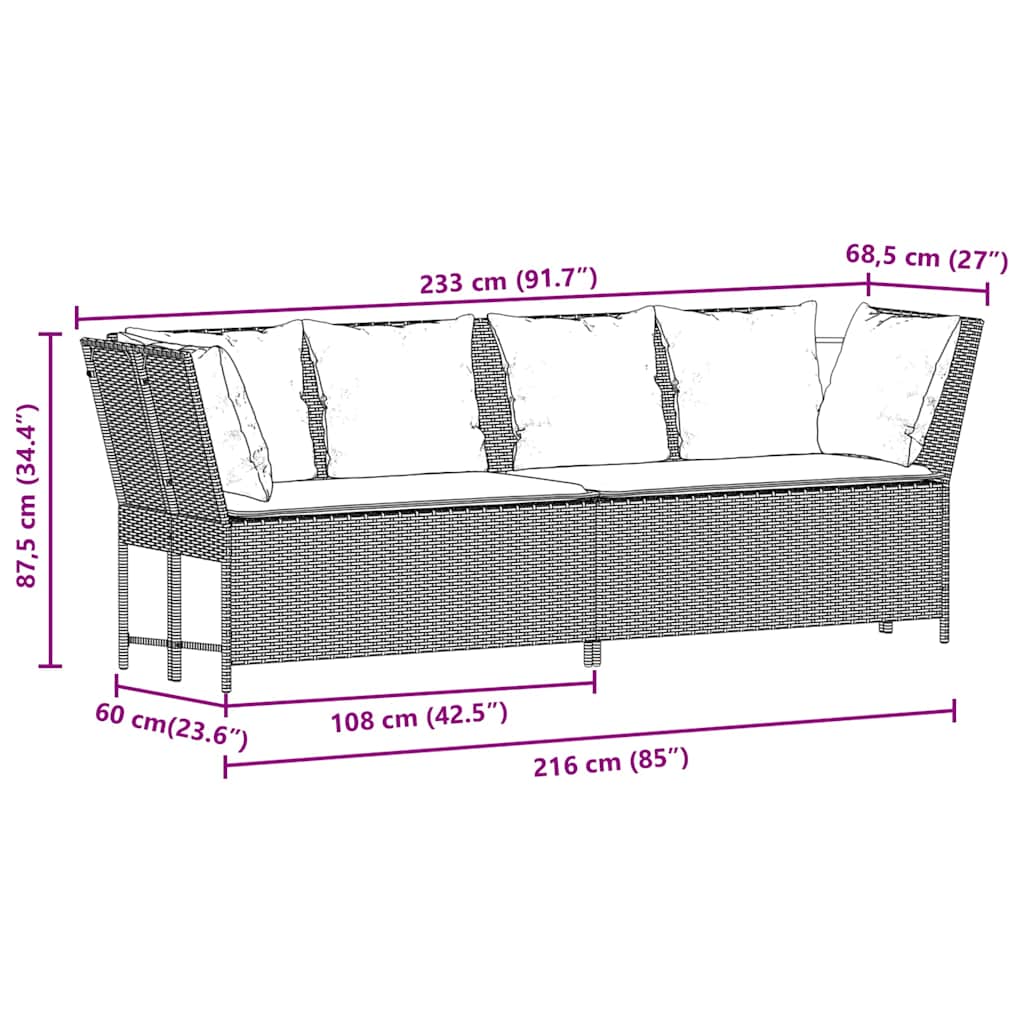 Tuinbank met kussens poly rattan lichtgrijs