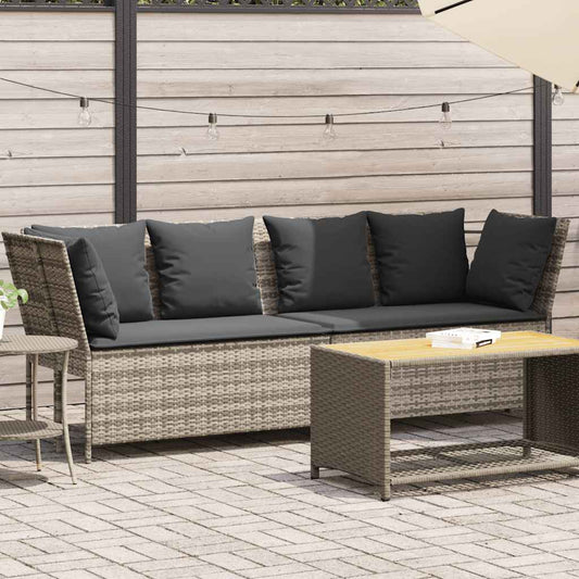 Tuinbank met kussens poly rattan lichtgrijs