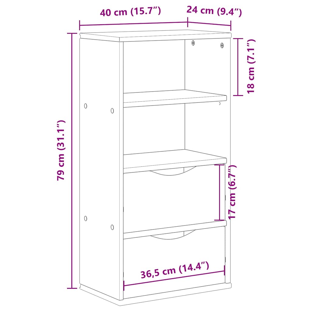 Bijzetkast met lades 40x24x79 cm massief grenenhout