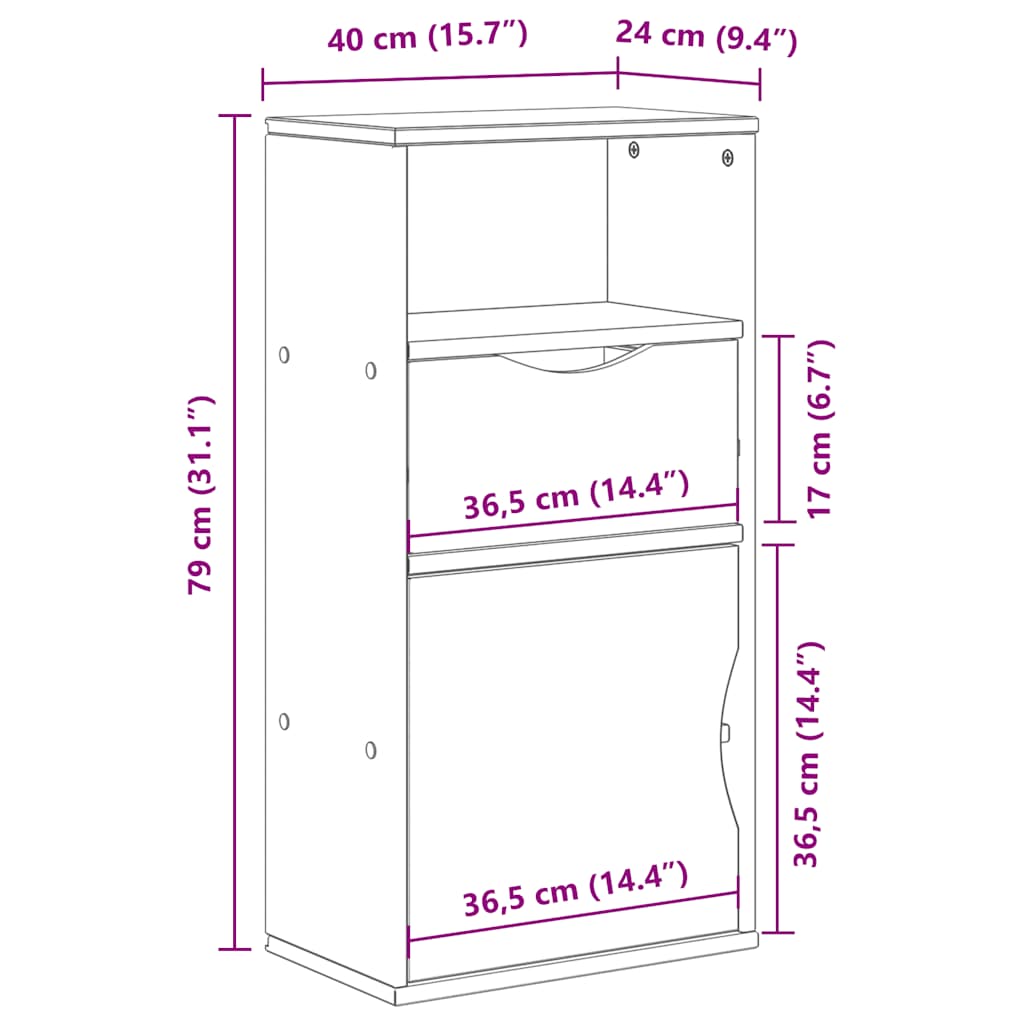 Bijzetkast met lade ODDA 40x24x79 cm massief grenenhout wit