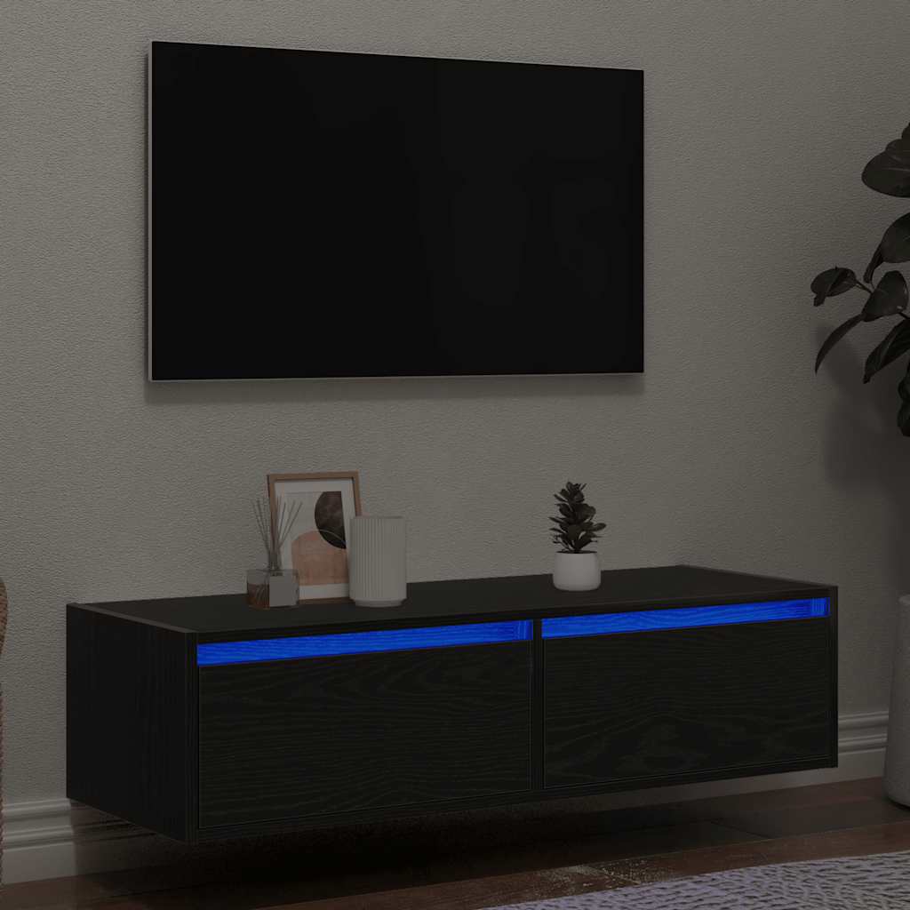 Tv-meubel met LED-verlichting 100X35,5x25 cm zwart eikenkleurig